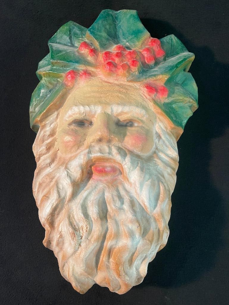 Antique Pressed Cardboard Large Santa Face (1 of 4)