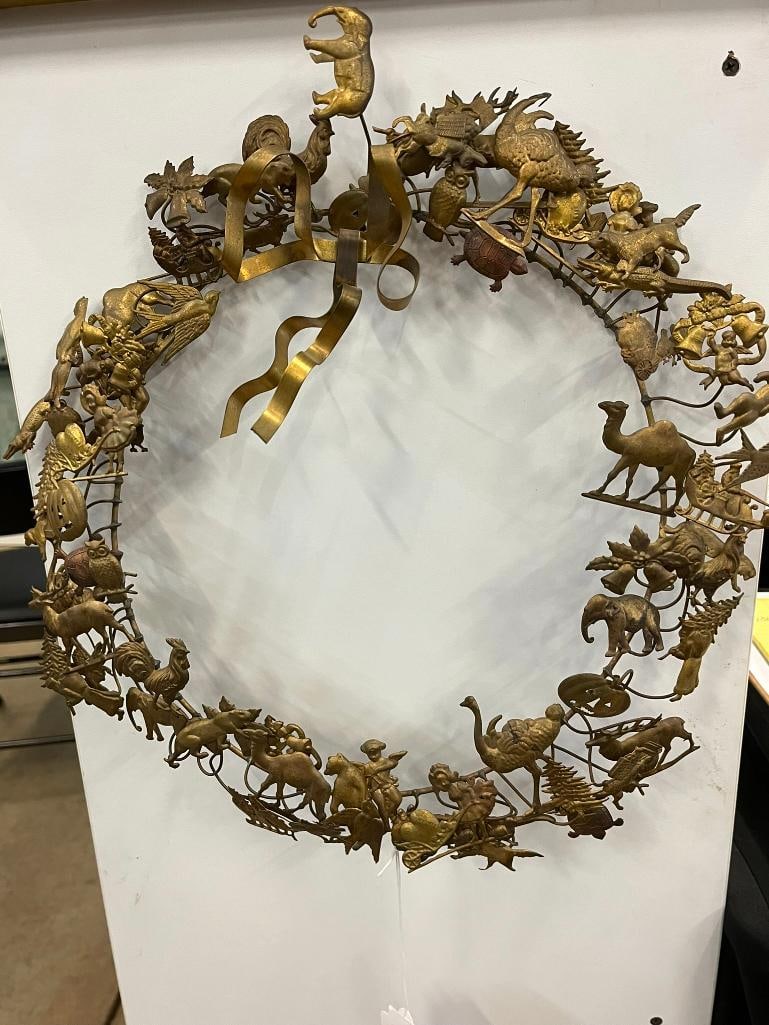 Vintage Metal Holiday Wreath with Animals, Christmas, etc.: Vintage Metal Holiday Wreath with Animals, Christmas, etc.
