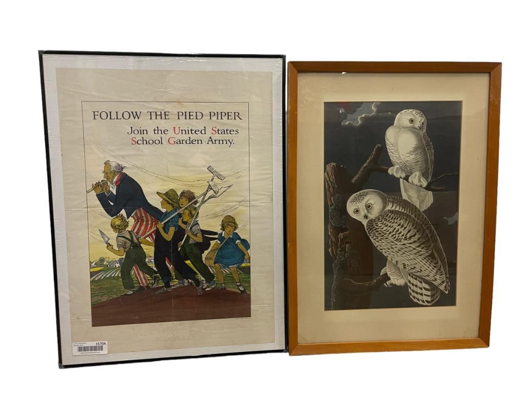 c. 1918 U.S. School Garden Army Poster and Framed Owl Print (1 of 5)