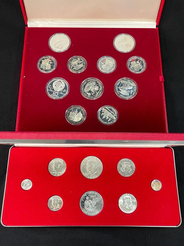 Mixed lot of U.S.S.R. silver olympic coins and U.S. silver coins (1 of 12)