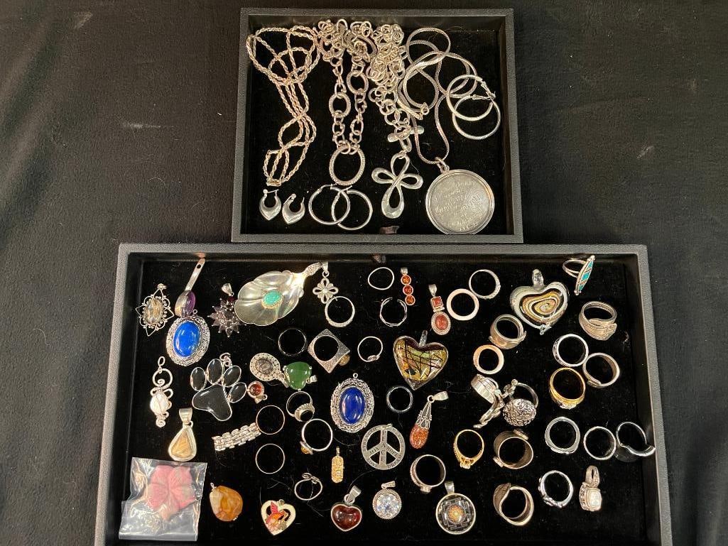 Mixed lot of costume jewelry pendants, rings, earrings and more (1 of 8)