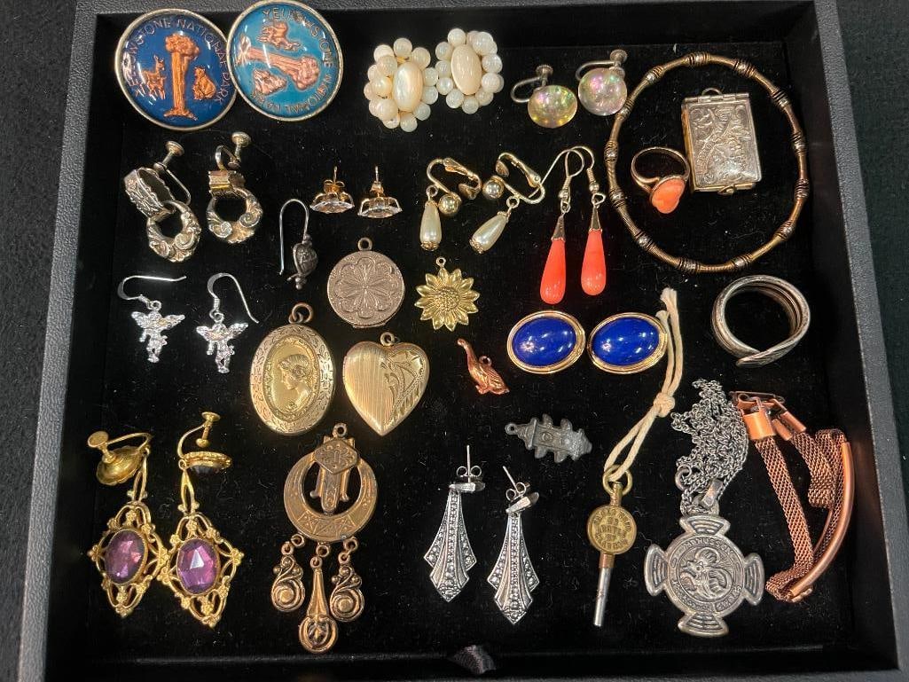 Mixed lot of costume jewelry earrings, lockets and more (1 of 4)
