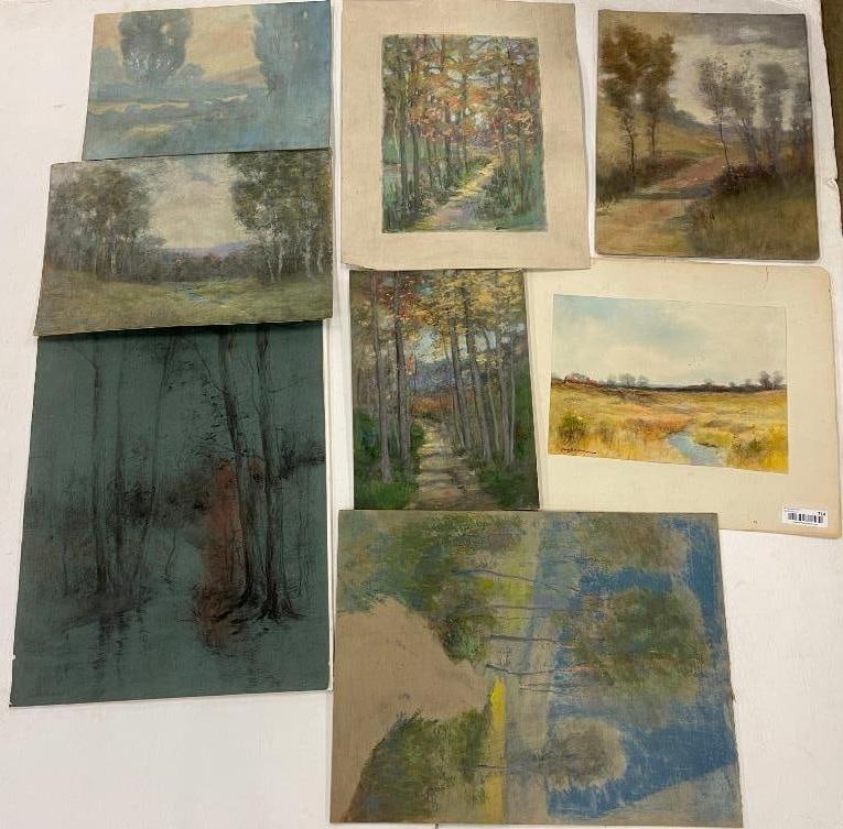 Group of pastels and watercolor signed by George Brodhead (1 of 9)