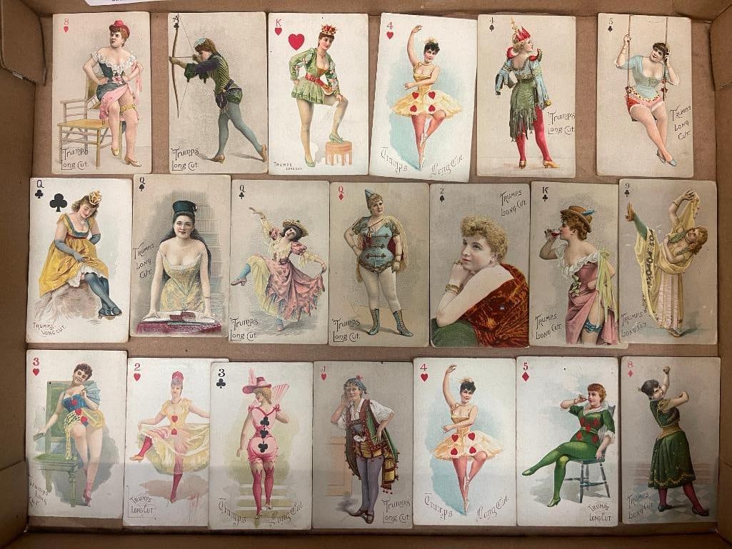 Group of Trumps Long Cut tobacco playing cards: Group of Trumps Long Cut tobacco playing cards. Approx. 20 pieces. 4x2x1 in.