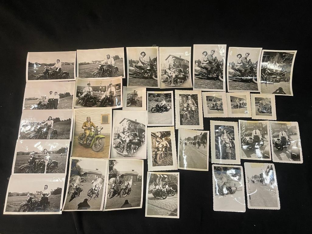 Group of early Harley Davidson motorcycle and riders photos (1 of 4)