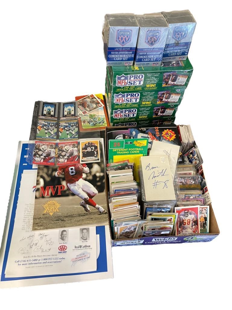 Mixed lot of Football cards, Super Bowl XXV sealed sets, 1990 sealed NFL Pro Set boxes and more (1 of 7)