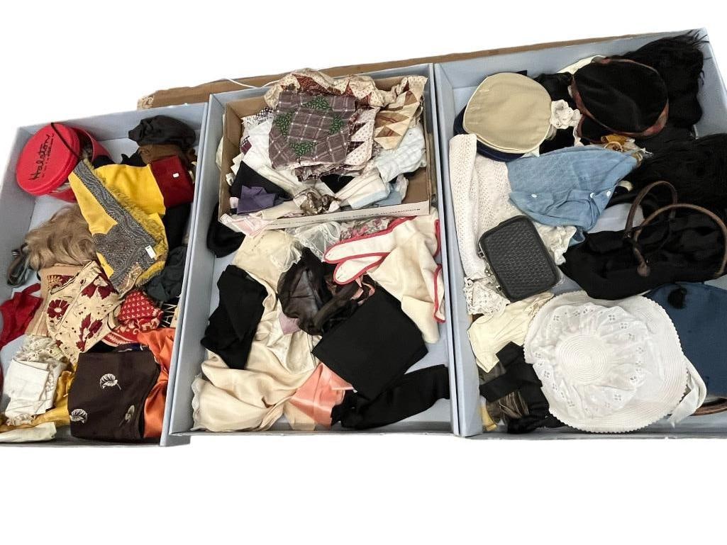 Mixed lot of vintage hats, gloves, scarves, quilt pieces and more (1 of 7)