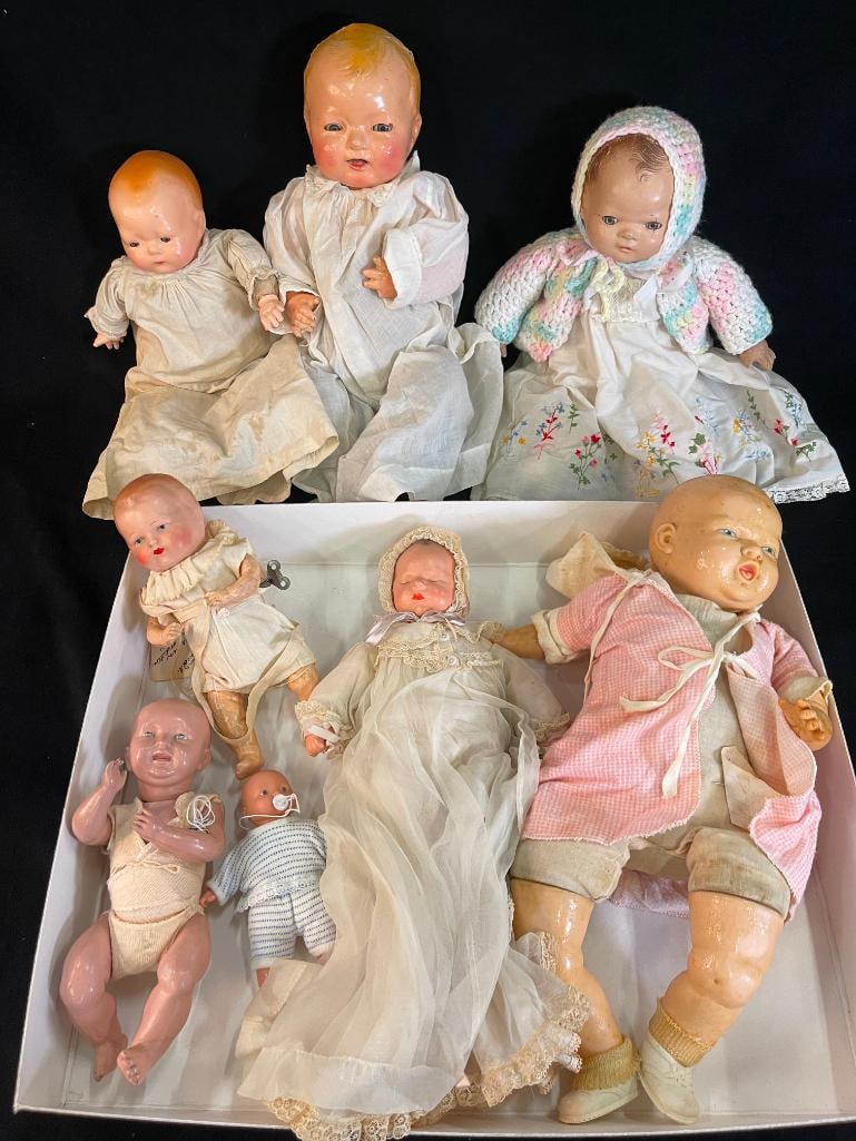 Mixed lot of dolls, including wind up walking doll, some marked Effanbee and more: Mixed lot of dolls, including wind up walking doll, some marked Effanbee and more. 8 pieces. 15x8x5 in.