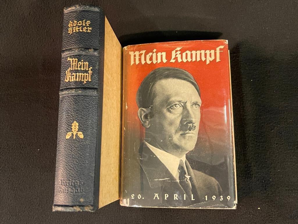 2 copies of Mein Kampf dated 1939 and 1941: 2 copies of Mein Kampf dated 1939 and 1941. 8x6x1 in.
