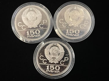 U.S.S.R. 1977, 1978, and 1979 Platinum Olympic coins