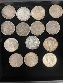 Group of Morgan and Peace dollars