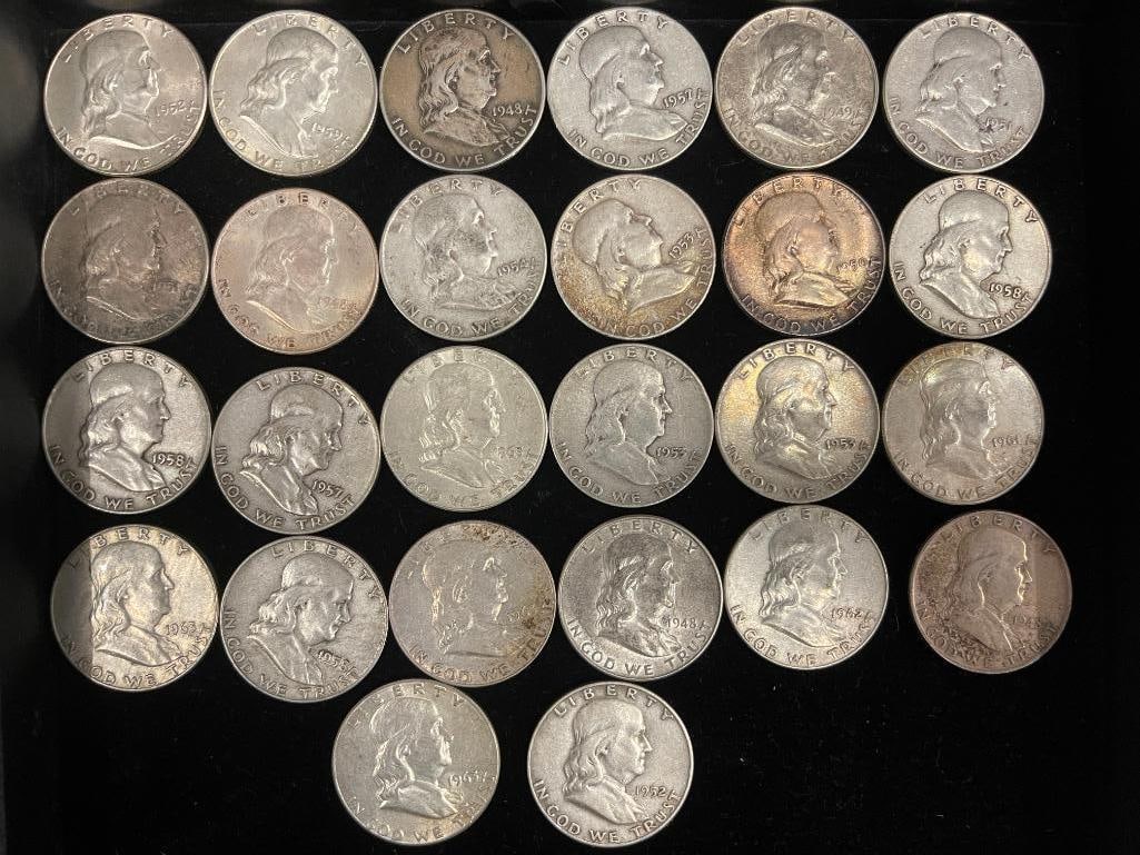 Group of Franklin Halves: Group of Franklin Halves. Approx. 26 pieces.