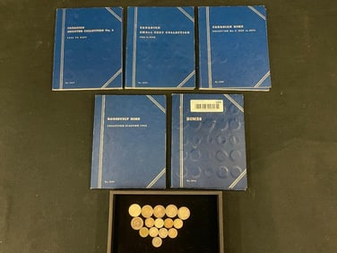 Mixed group of U.S. and Canada dimes, cents, quarters and more. Some silver.
