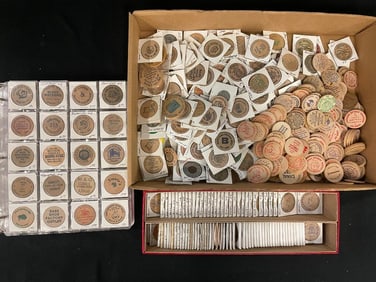 Large group of wooden nickels
