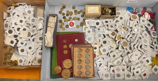 Large group of trade, transit, drink tokens and more