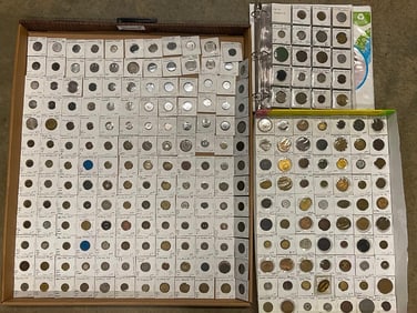 Large group of foreign, transit and trade tokens etc