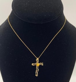 14k gold chain and 14k cross with tiger eye stone