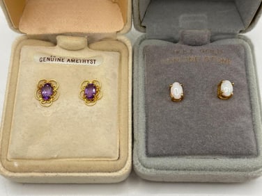 14k Opal and 14k Amethyst earrings