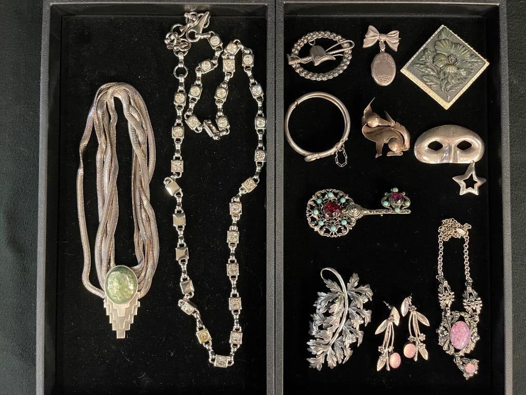 Les Bernard necklace, Napier pin, Rode sterling pin and more: Les Bernard necklace, Napier pin, Rode sterling pin and more. Approx. 12 pieces.