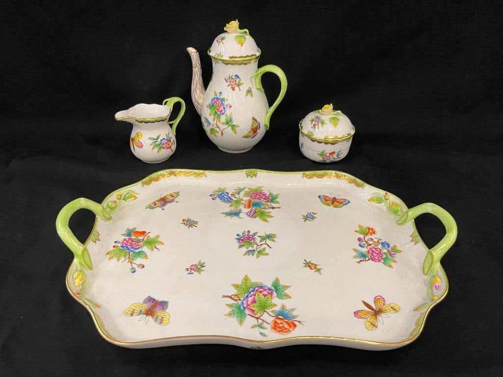 Herend Queen Victoria teapot, tray cream and sugar (1 of 6)