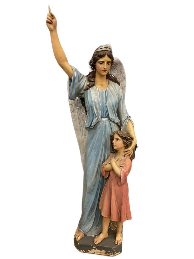 Large plaster Angel with child statue (1 of 9)