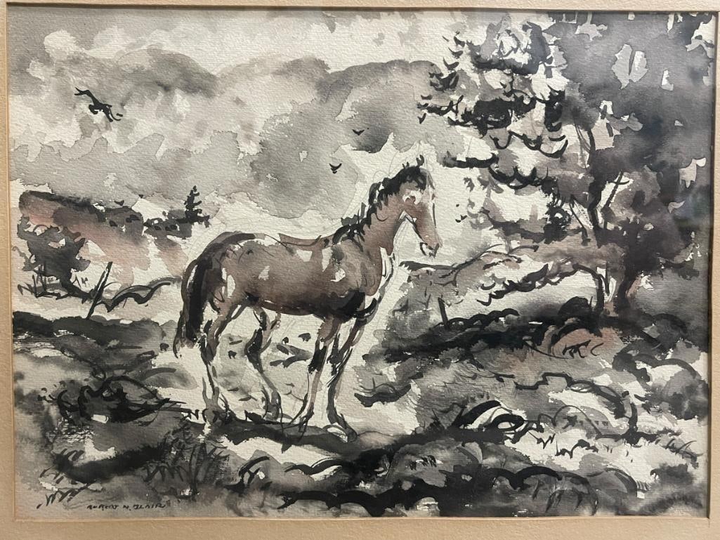Robert Blair signed watercolor Horse in a landscape (1 of 4)