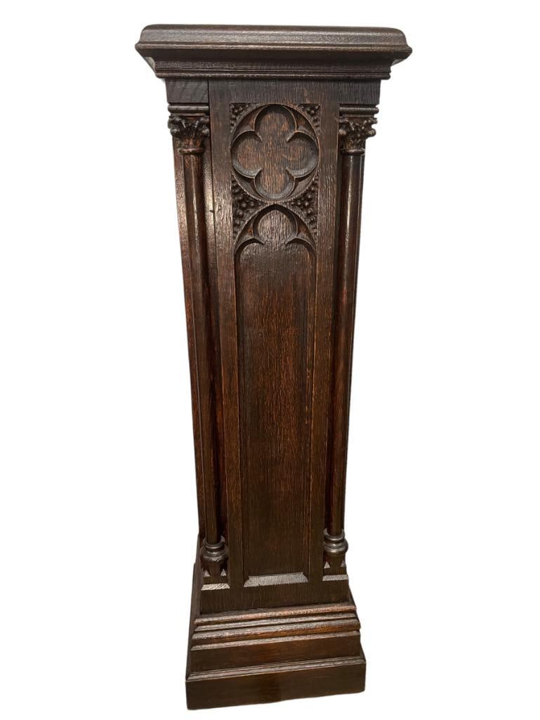 Carved Gothic Revival pedestal (1 of 5)