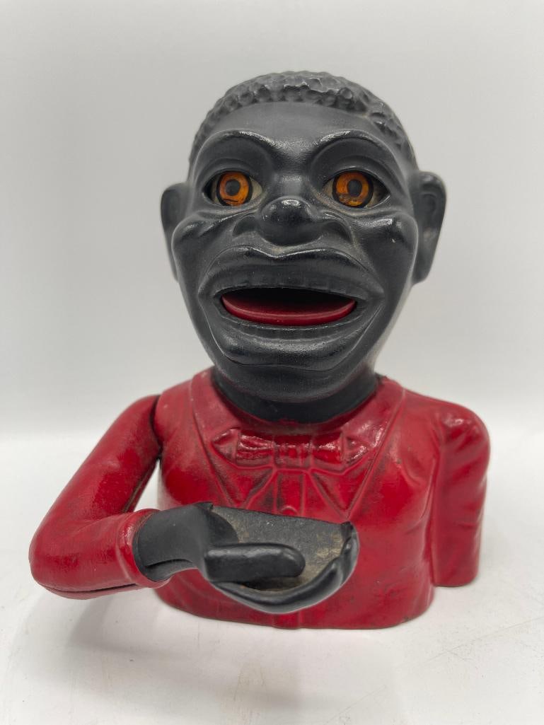 Cast iron mechanical bank Jolly Black Man by Stevens (1 of 8)