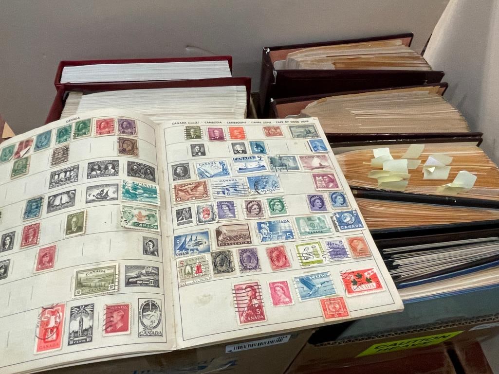 2 boxes of U.S and foreign stamps, 5 albums first day covers (1 of 17)