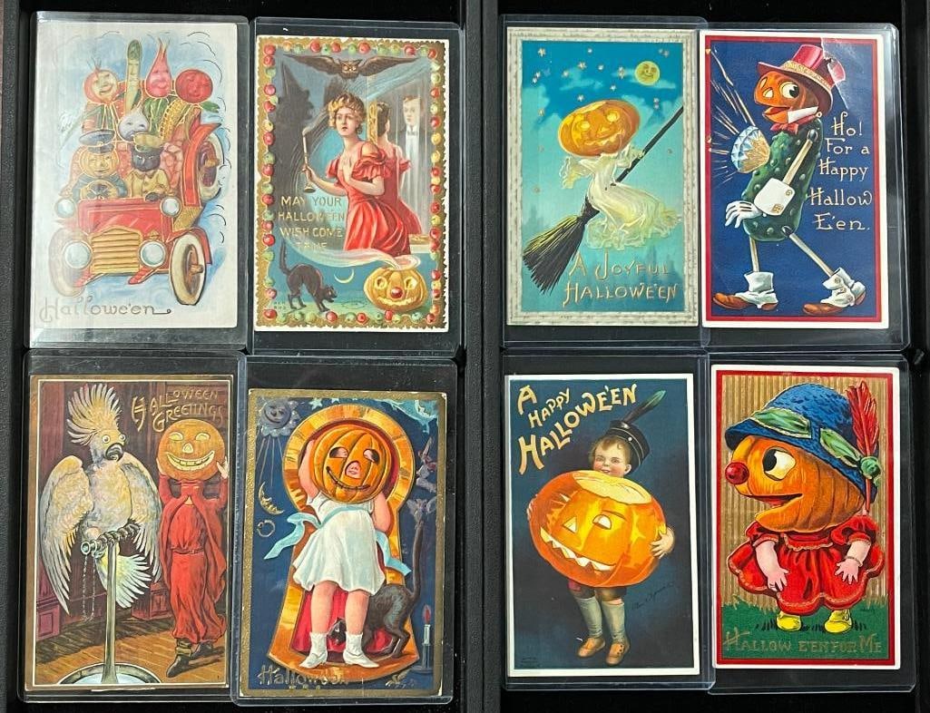 Group of 8 early Halloween postcards, some printed in Germany (1 of 6)