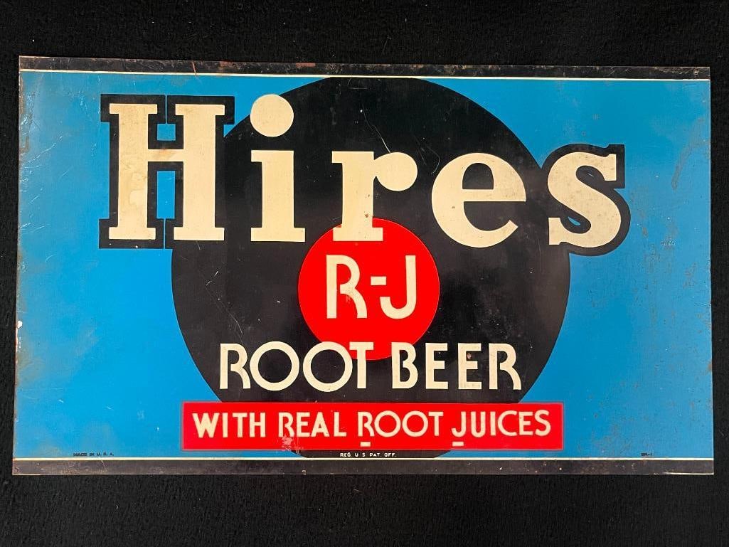 Hires R-J Root Beer With Real Root Juices metal sign: Hires R-J Root Beer With Real Root Juices metal sign. Approx. 7x12 inches.