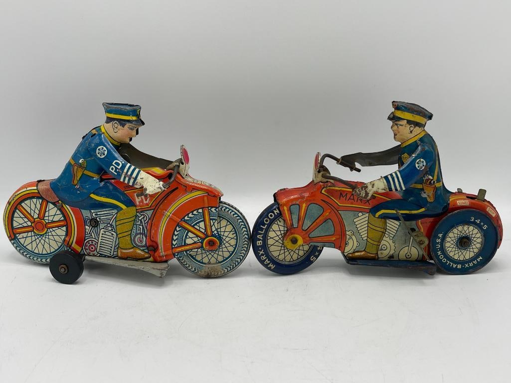 2 Marx Police wind up toy motorcycles (1 of 7)