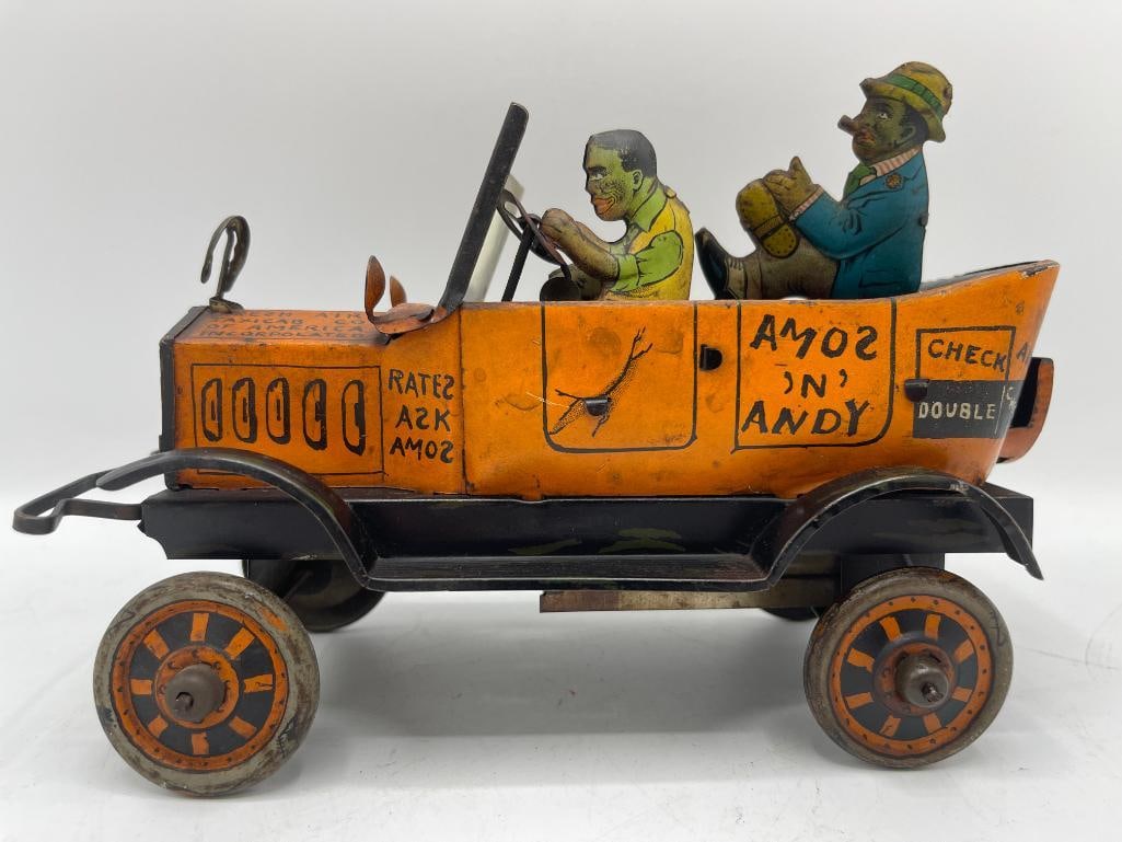 Vintage Amos N Andy Fresh Air Taxicab wind up tin litho toy: Vintage Amos N Andy Fresh Air Taxicab wind up tin litho toy