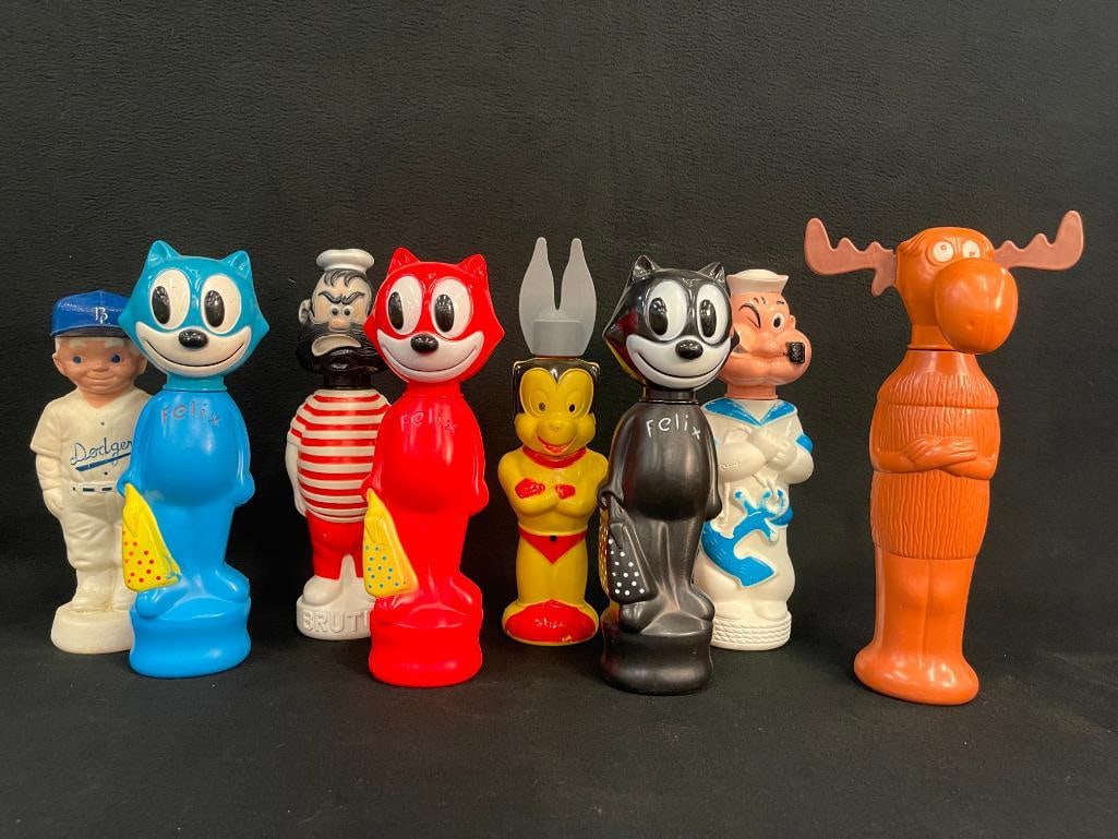 Mixed lot of Soaky bottles, Felix, Popeye and more: Mixed lot of Soaky bottles, Felix, Popeye and more. 8 pieces.