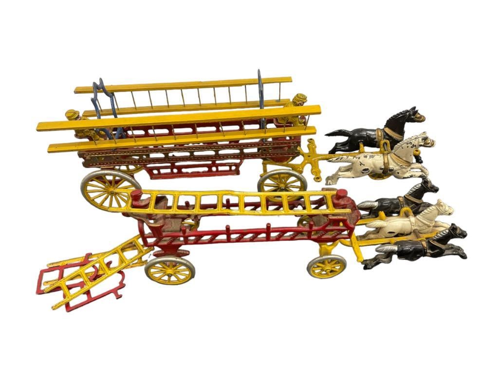 2 cast iron horse drawn fire wagons (1 of 8)