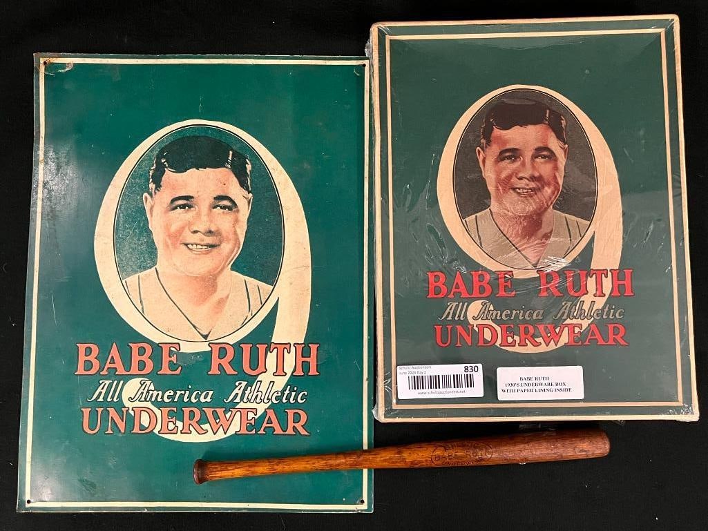 Babe Ruth All America Athletic underwear, metal sign and mini baseball bat (1 of 8)