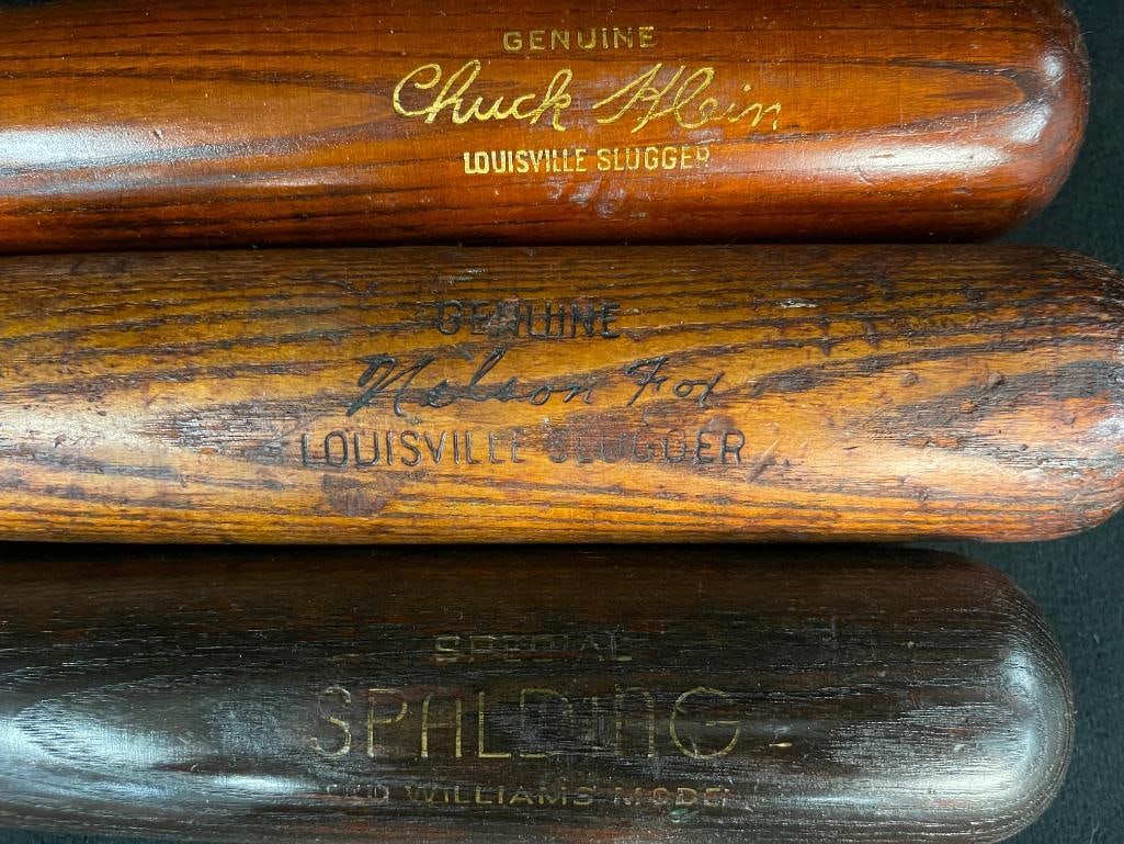 Baseball bats, Spalding Ted Williams model, Chuck Klein and Nelson Fox: Baseball bats, Spalding Ted Williams model, Chuck Klein and Nelson Fox. 3 pieces.
