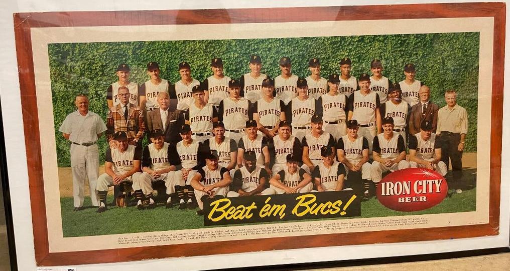 1960 Iron City Beer Pittsburgh Pirates Beat em Bucs!: 1960 Iron City Beer Pittsburgh Pirates Beat em Bucs! Frame approx. 24x36 inches.
