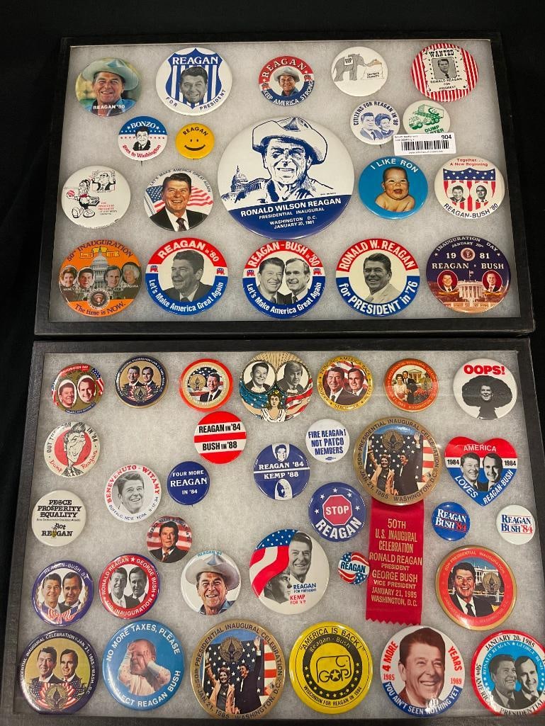 Vintage group of Ronald Reagan political buttons and more: Vintage group of Ronald Reagan political buttons and more. Let's Make America Great Again. Approx. 47 pieces.