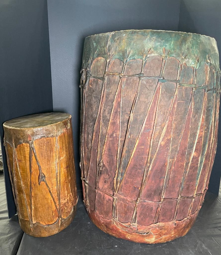19th century Native American rawhide and wood drums (1 of 10)