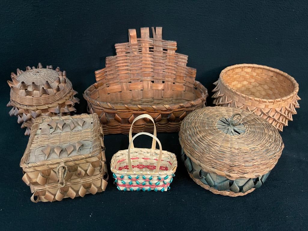 Group of baskets, some Iroquois and Penobscot Indian (1 of 9)