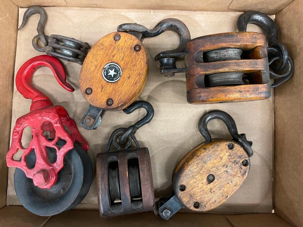 Group of wood and metal pulleys (1 of 6)