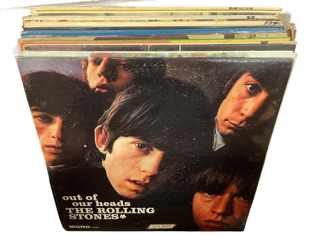 Group of record albums including Rolling Stones, Jimi Hendrix, Beatles, Bob Dylan and more: Group of record albums including Rolling Stones, Jimi Hendrix, Beatles, Bob Dylan and more. Approx. 17 pieces.