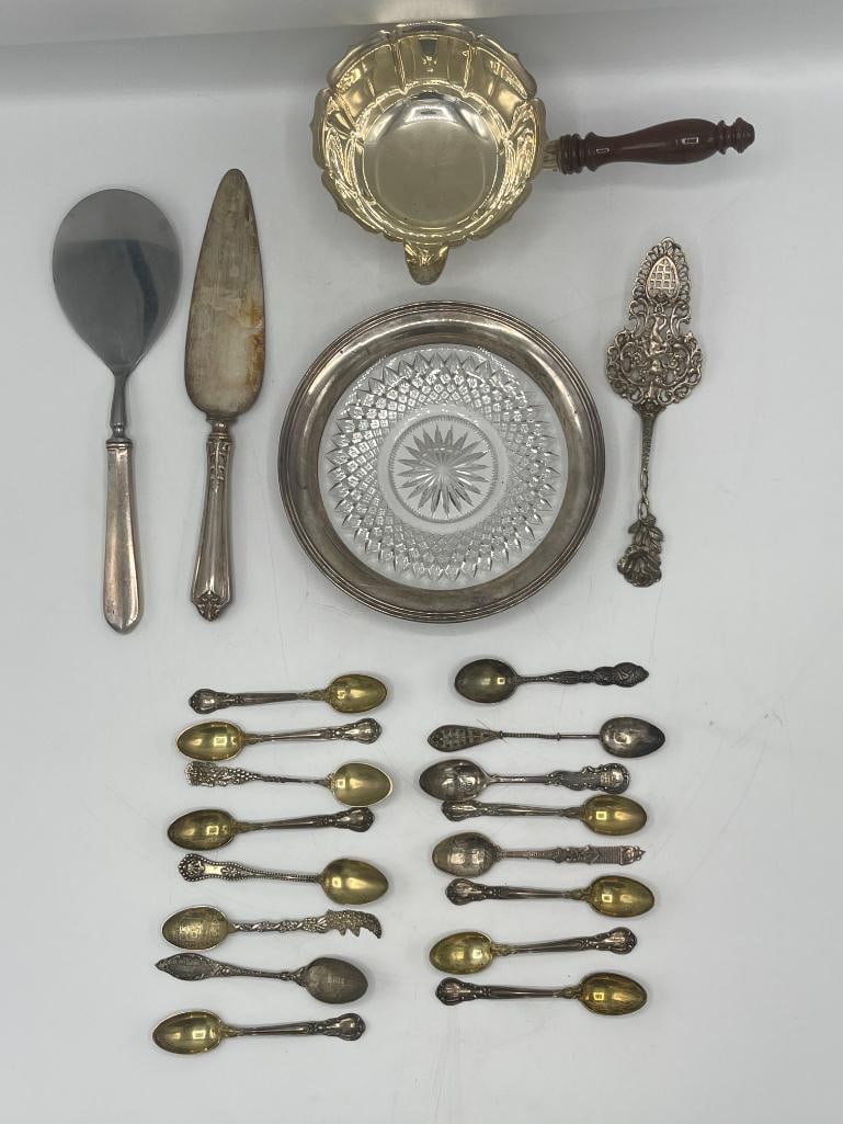 Sterling spoons, bowl and cut glass plate (1 of 12)