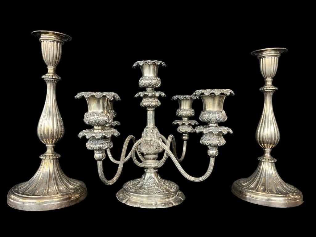 Silverplate candlesticks and candelabra (1 of 7)