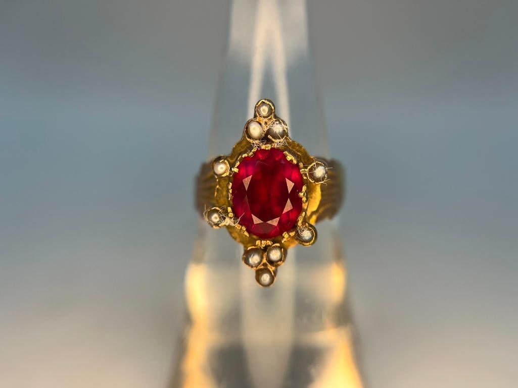 Victorian era 14k ring with red stone (1 of 5)
