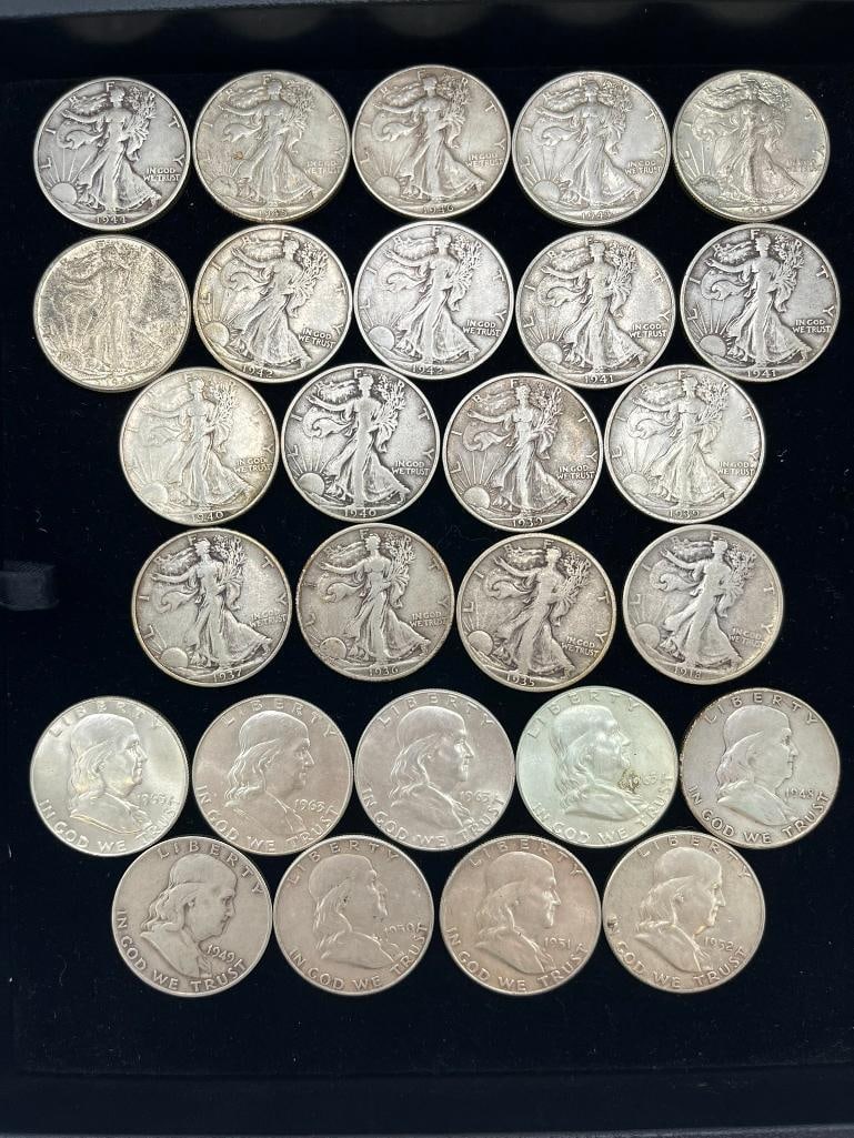 Group of Walking Liberty and Franklin half dollars (1 of 4)