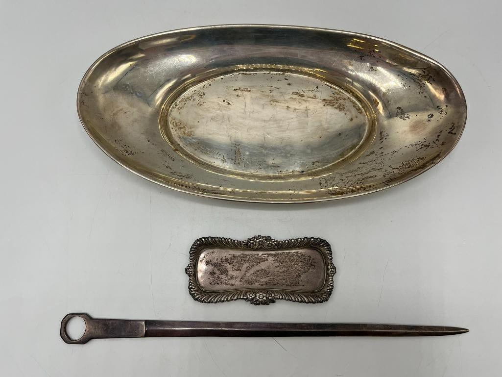 Sterling letter opener, small tray, dish and tongs (1 of 9)