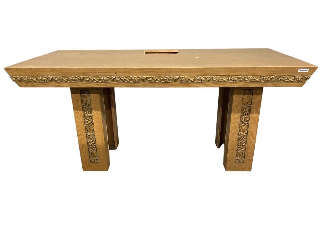 Large oak Church altar: Large oak Church altar. Approx. 84x38x39 inches.