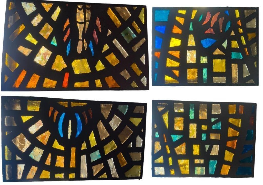Group of 4 stained chunk glass wall/window panels, 2 sizes (1 of 7)